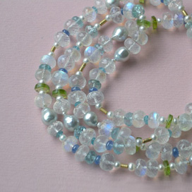Kette, Mondstein, Flourit, Peridot, Akoya-Perlen, Gold